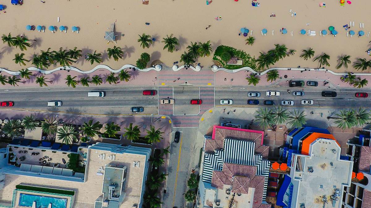 pottery aerial photo of buildings near beach vase